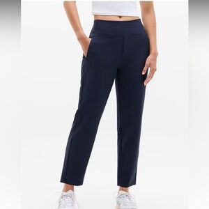 NWOT Athleta Endless High Rise Navy Pull On Straight Ankle Pant Size 16